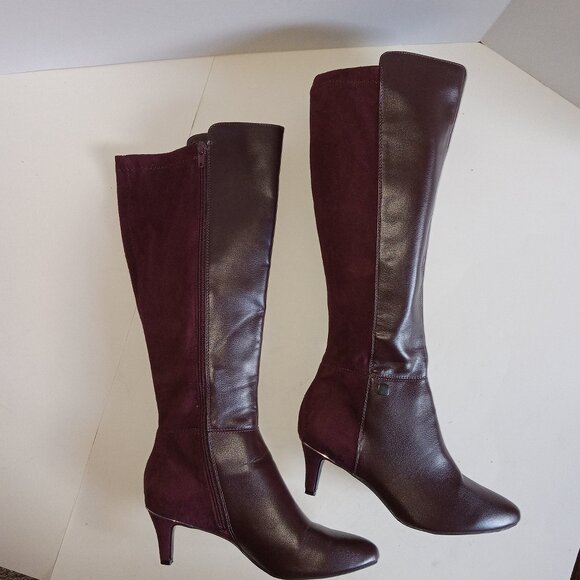*New - WOB - Alfani HAKUU Burgundy Leather & Suede Knee-High Boots - Size 7.5M - Picture 1 of 3